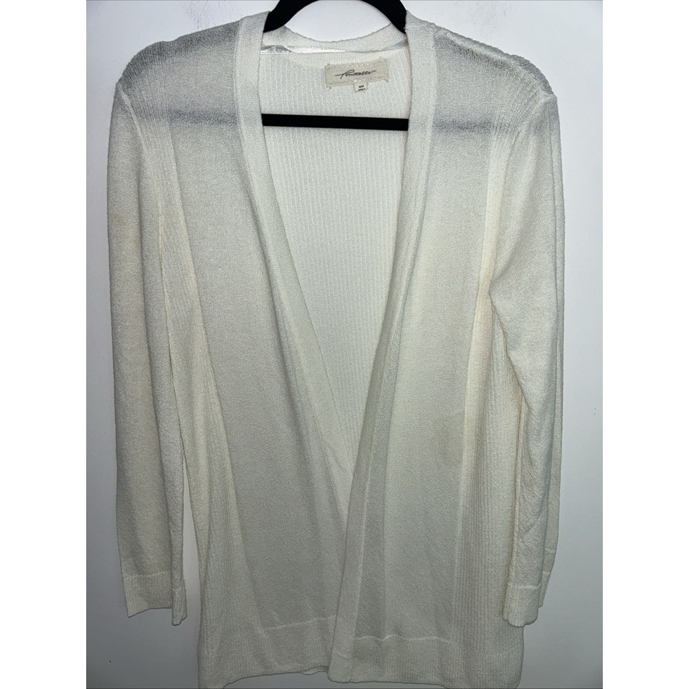 Pointelle Women's M Cream White Open‎ Cardigan Long Sleeve Cover Up Lightweight
